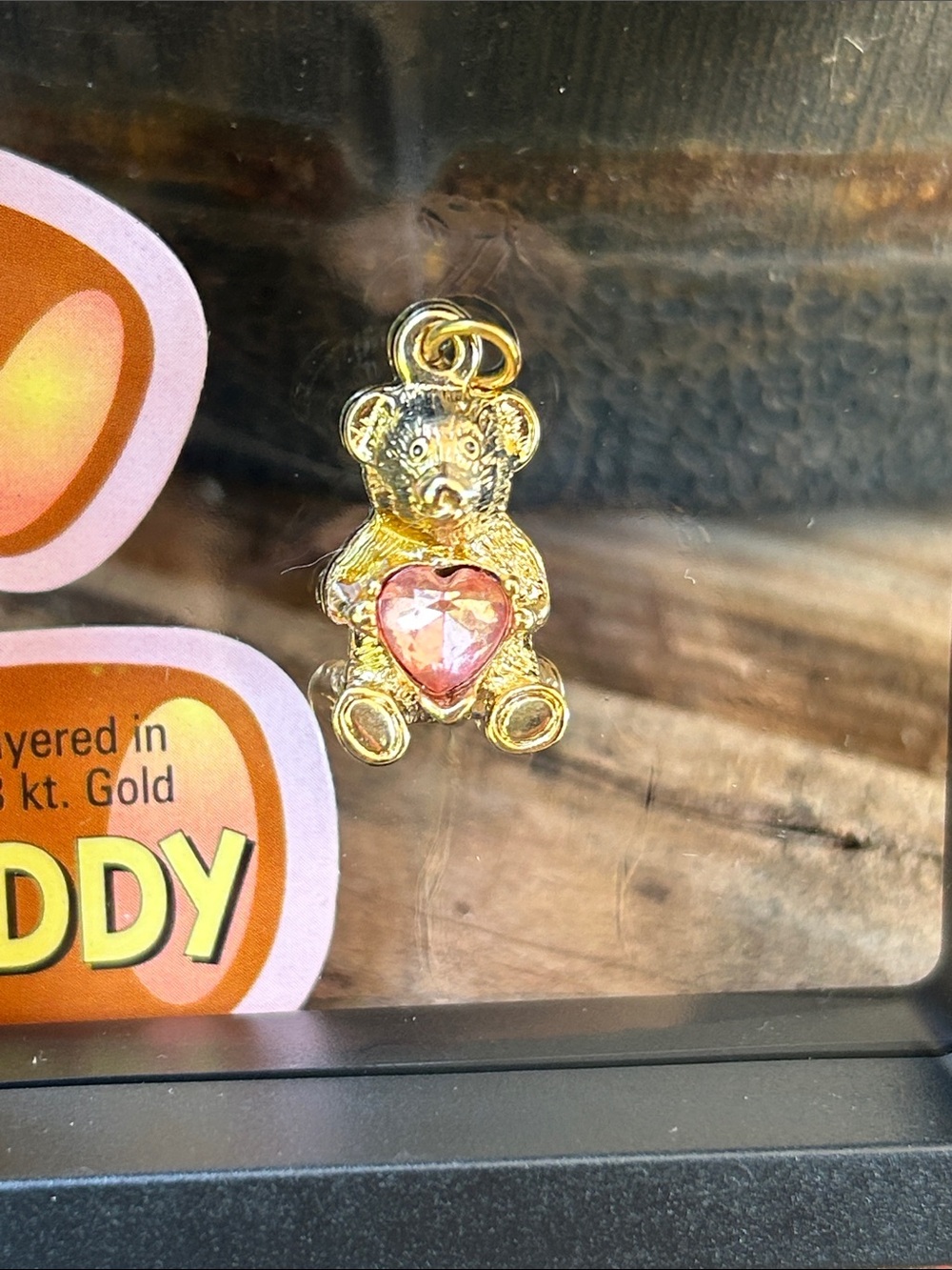 Gold Teddy Bear Pendant with October rose zircon